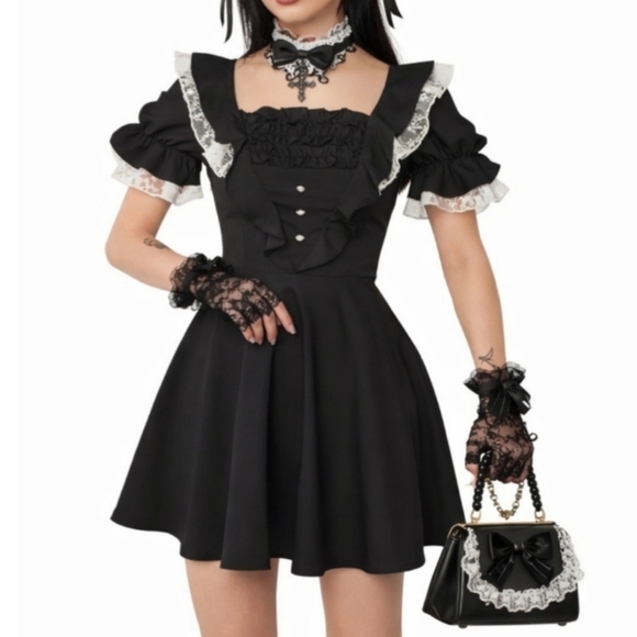 Dark In Love Dresses & Skirts - Dark In Love Princess Contrast Ruffle Neckline Dress